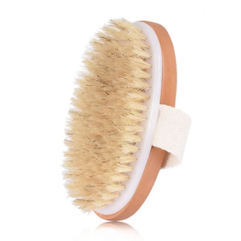 

Natural Boar Bristles Dry Body Wooden Oval Brush Shower Bath Brushes Exfoliating Massage Cellulite Treatment Blood Circulation