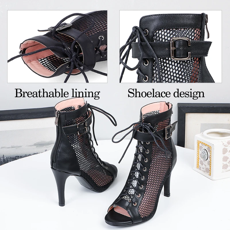 DKZSYIM Women Short Dance Boots HOT Ballroom Latin Dance Shoes Ladies Soft Soles Tango/Salsa Dancing Shoes Thin Heels 7cm-9.5CM