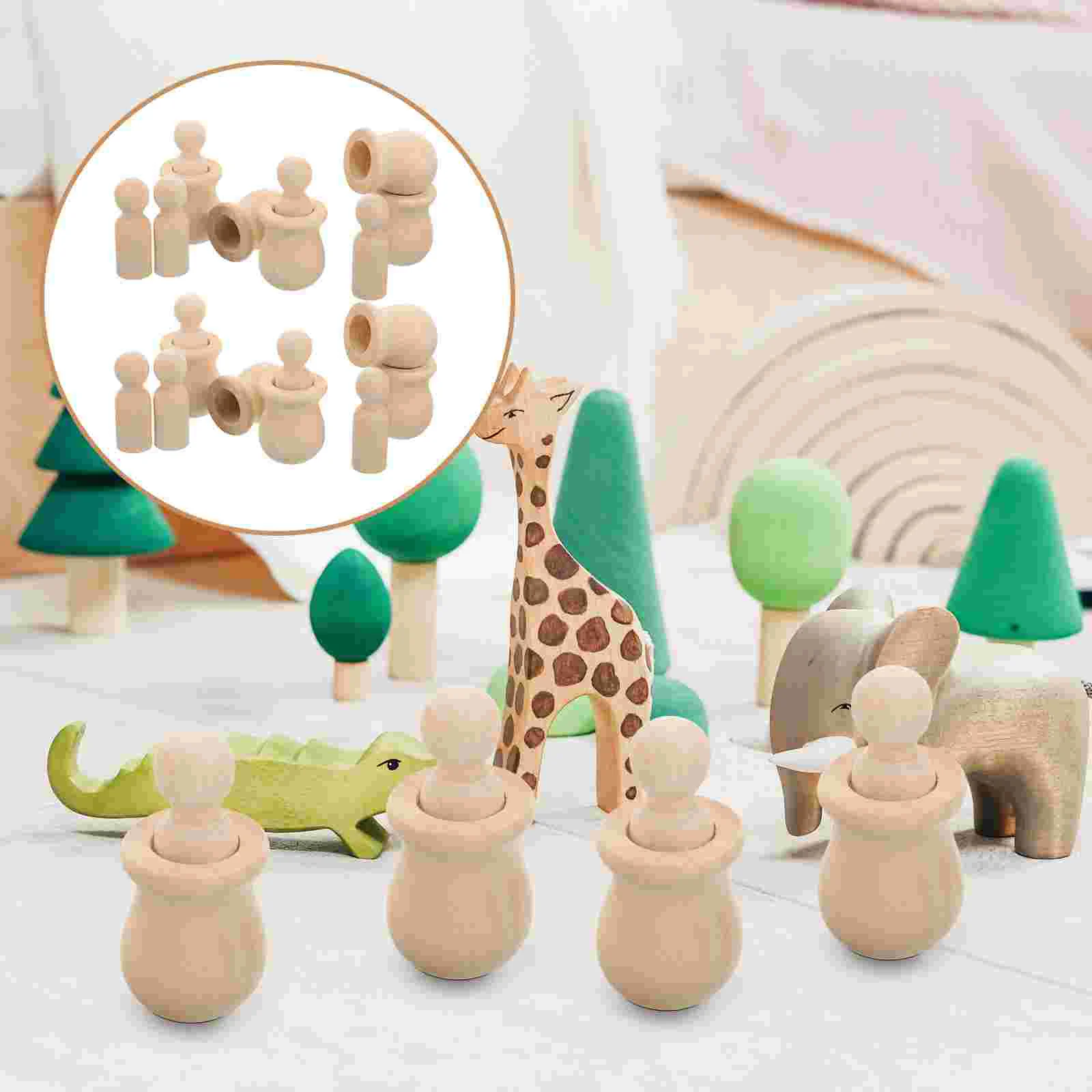 

10 Set Children Toys Wooden Peg Dolls Decor DIY Graffiti Blank Kids Crafts Supplies