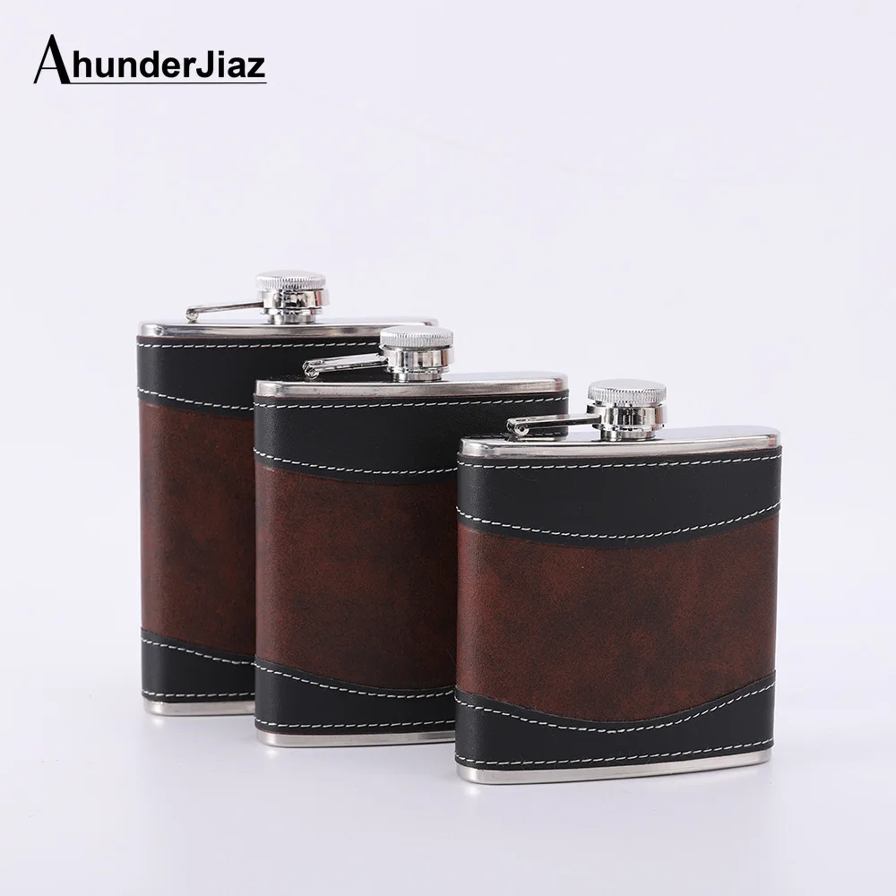 6/7/8 oz Portable Wine Bottle Leather Case Outdoor Travel Jug Outdoor Jug Camping Stainless Jug Leather Case gift set for men