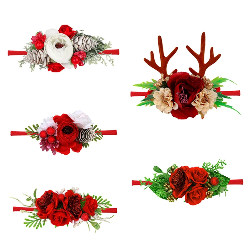 

Baby Headbands Handmade Elastic Hair Accessories Deer Eat Flower Crown Headband For Newborn Photography Props