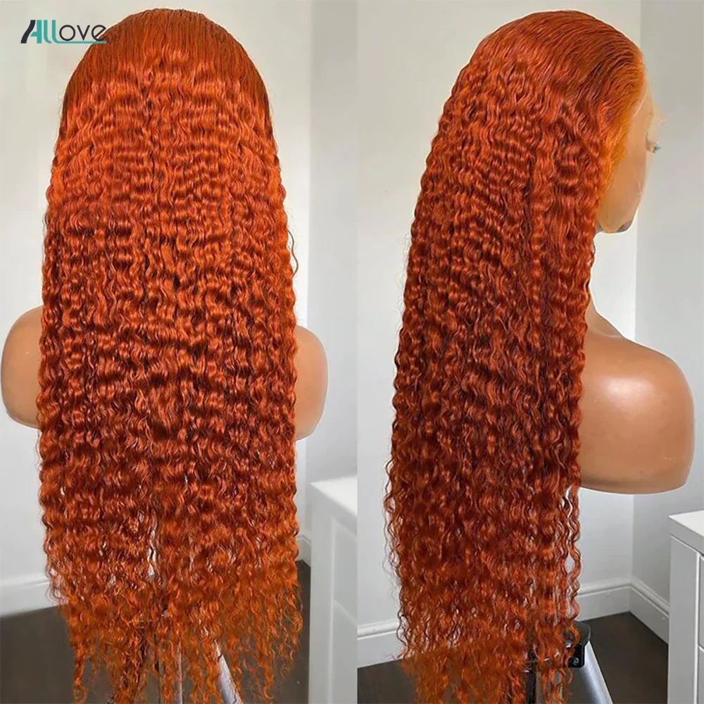 Allove 30 Inch Orange Ginger Lace Front Wig Human Hair 13x4 HD Lace Frontal Wig Brazilian Remy Curly Human Hair Wigs For Women