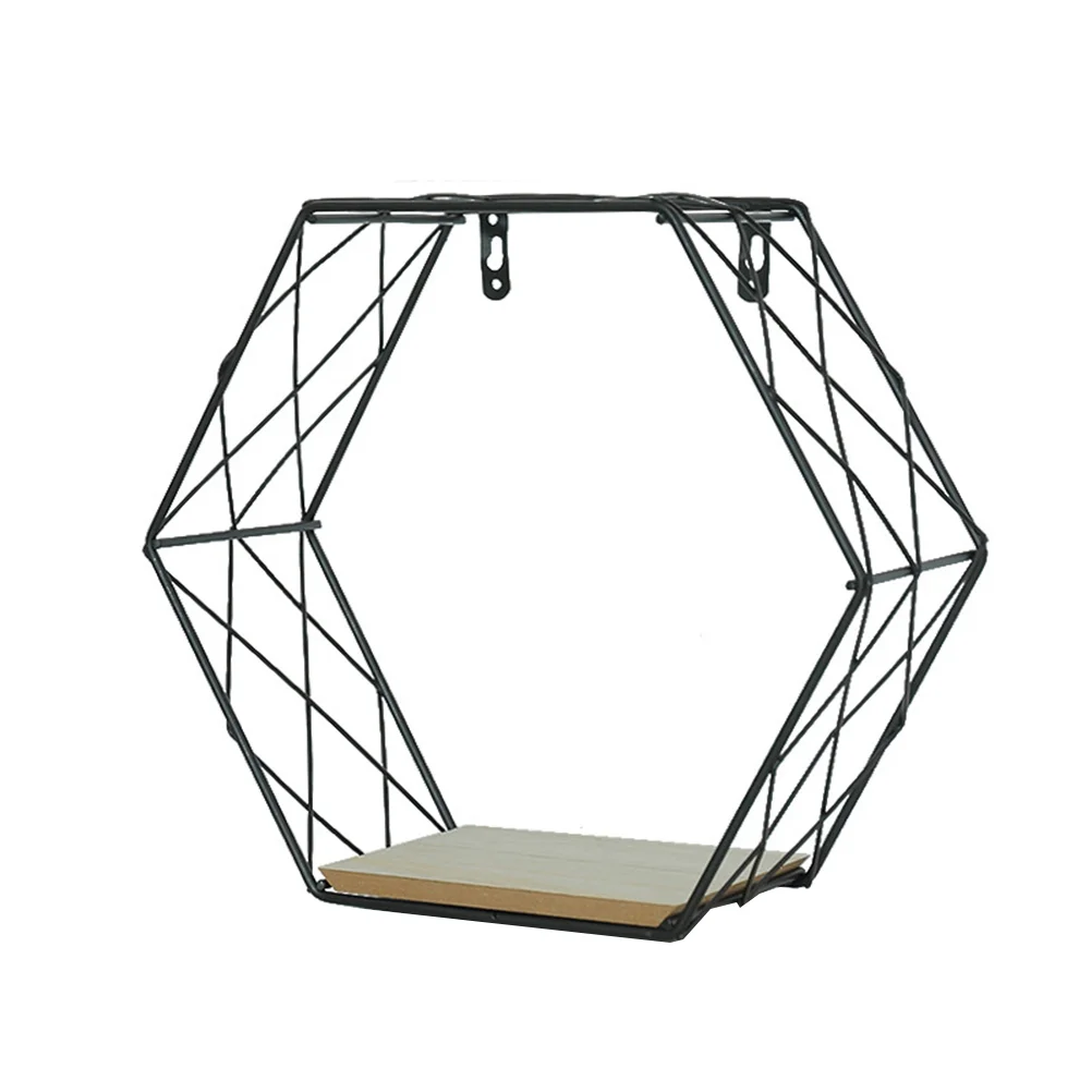 

Hexagon Wall Rack Decorative Shelves Creative Storage Shelves Iron Wood Wall Decoration Crafts Home Decoration (Grid Style,