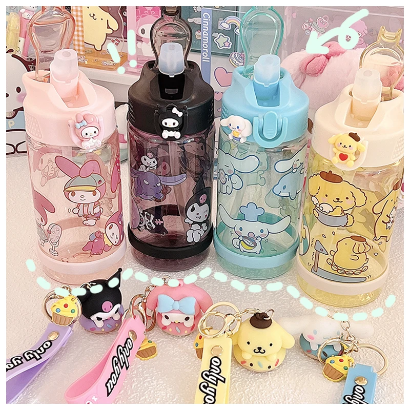 Botella de agua deportiva Kawaii My Melody Kuromi Cinnamoroll de 500Ml, botella de plástico Anime Sanrios, taza para beber, regalo para niña