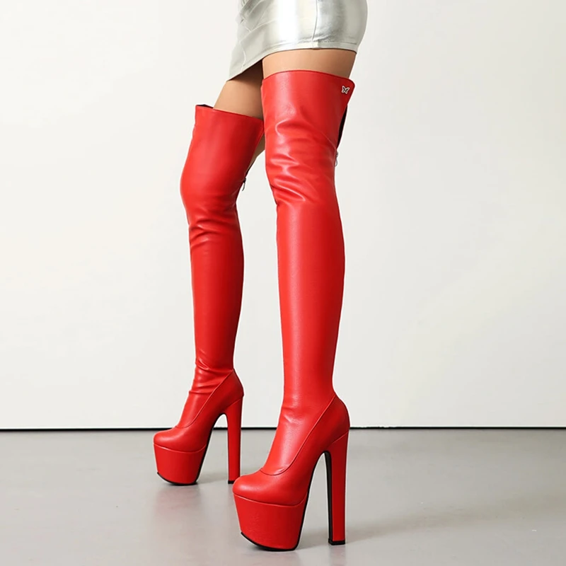 Женские сапоги до бедра из искусственной кожи на массивном каблуке 6 см