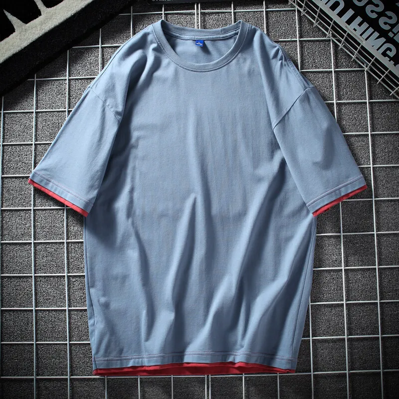 

Summer New Loose Short-sleeved T-shirt Short-sleeved Large Size Fake Two-piece Round Neck T-shirt