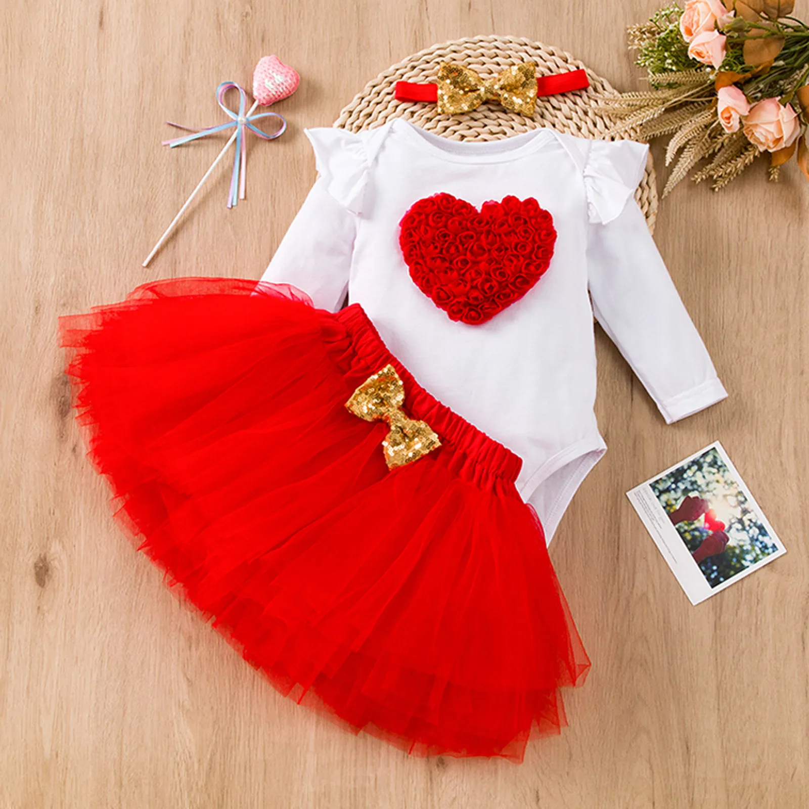 

Наряды на День святого Валентина для младенцев 3-24 месяцев комбинезон в форме сердца + Тюлевая юбка-пачка комплект для вечеринки цветочный к...