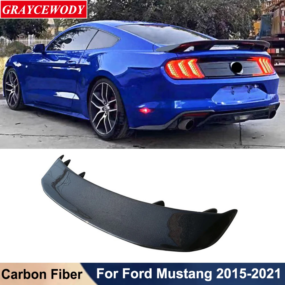 

Full Carbon Fiber Car Rear Spoiler Roof Trunk Wing Back Big Spoilers Four Feet For Ford Mustang 2015-2020 Tuning Car Modified