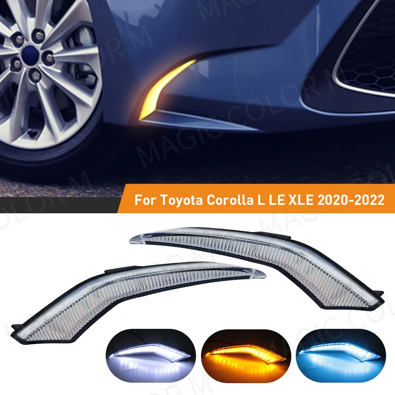 For Corolla L/LE/XLE Hybrid Levin 2020 2021 2022 LED Daytime Running Lights DRL Car Fog Turn Signal Lamp White Yellow Blue 12V