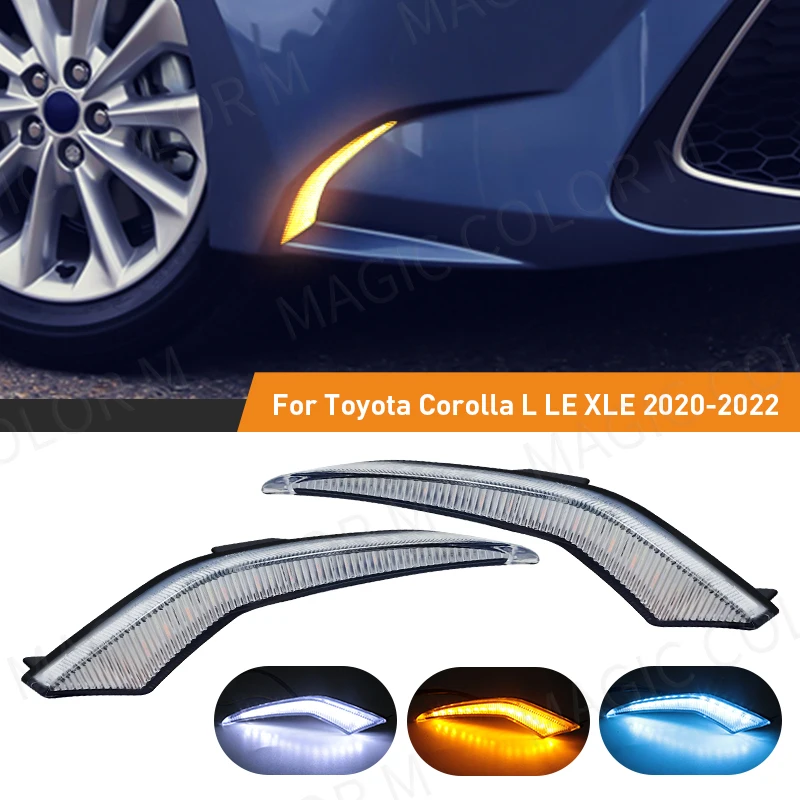 

For Corolla L/LE/XLE Hybrid Levin 2020 2021 2022 LED Daytime Running Lights DRL Car Fog Turn Signal Lamp White Yellow Blue 12V