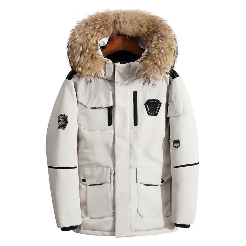 Thicken Men's Down Jackets Big Real Fur Collar Warm Parka -30 degrees Men Casual 90% White Duck Down Coats Winter Snow Overcoat