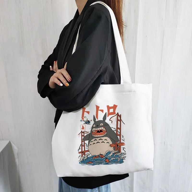 

Anime Totoro Shopping Bag Grocery Stylish Simplicity Large Capacity Canvas Bag Foldable Reuse Handbag Shopping Cotton Tote Bag