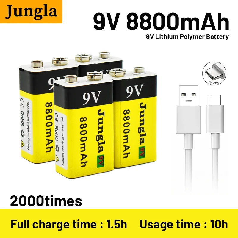 

2023 9V 8800mAh Li-ion Rechargeable Battery Micro USB Batteries 9 V Lithium for Multimeter Microphone Toy Remote Control KTV Use