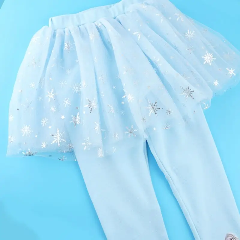 Girls Culottes Cute Cartoon Frozen Anna Elsa Print Skirt Pants Spring Autumn Princess Rainbow Baby Girls Trouser Lace Leggings images - 6