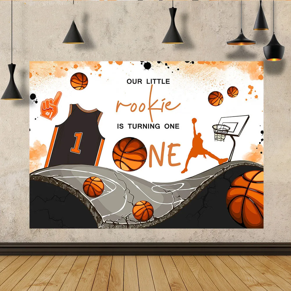 

7x5FT Personalized Little Rookie Basketball Play Happy Birthday Custom Photo Outdoor Washable Wrinkle Free Polyester Polycotton