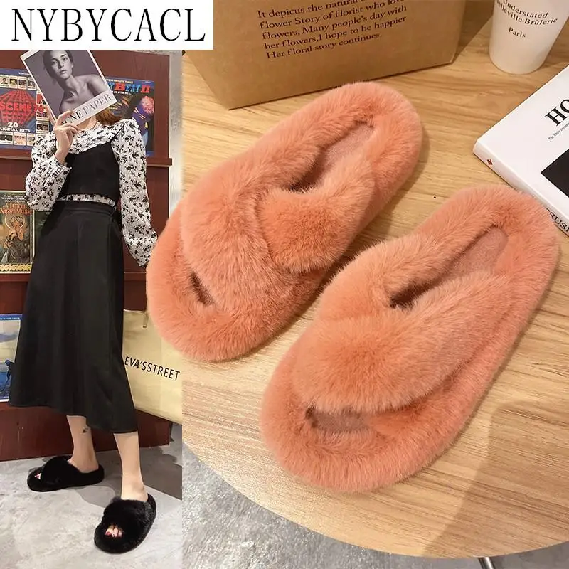 

Puimentiua Luxury Fur Slides Women Summer Furry Slippers Fluffy Home Shoes For Women Ladies Flops With Female Fur Sandals New