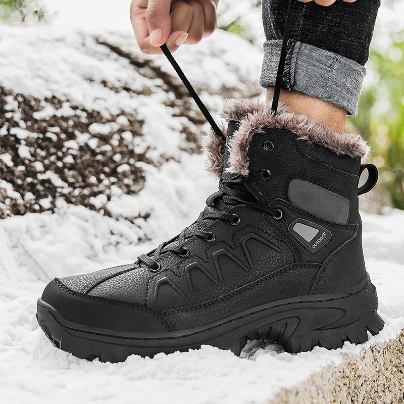 Men Winter Snow Boots Super Warm Waterproof Hiking Shoes Male Trekking Sneakers High Top Leather Casual Men's Boots Big Size 48