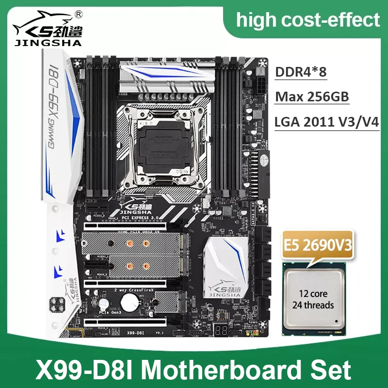 

JINGSHA X99 D8I Motherboard LGA 2011-3 Kit With E5 2690V3 Processor With WIFI + Bluetoth NGFF M.2 X99 Chip High Speed Game Board