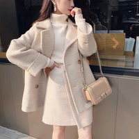 2021 winter faux wool jacket and skirt set coat female za women manteau women autumn basic fashion femme thick cape cloak trendy