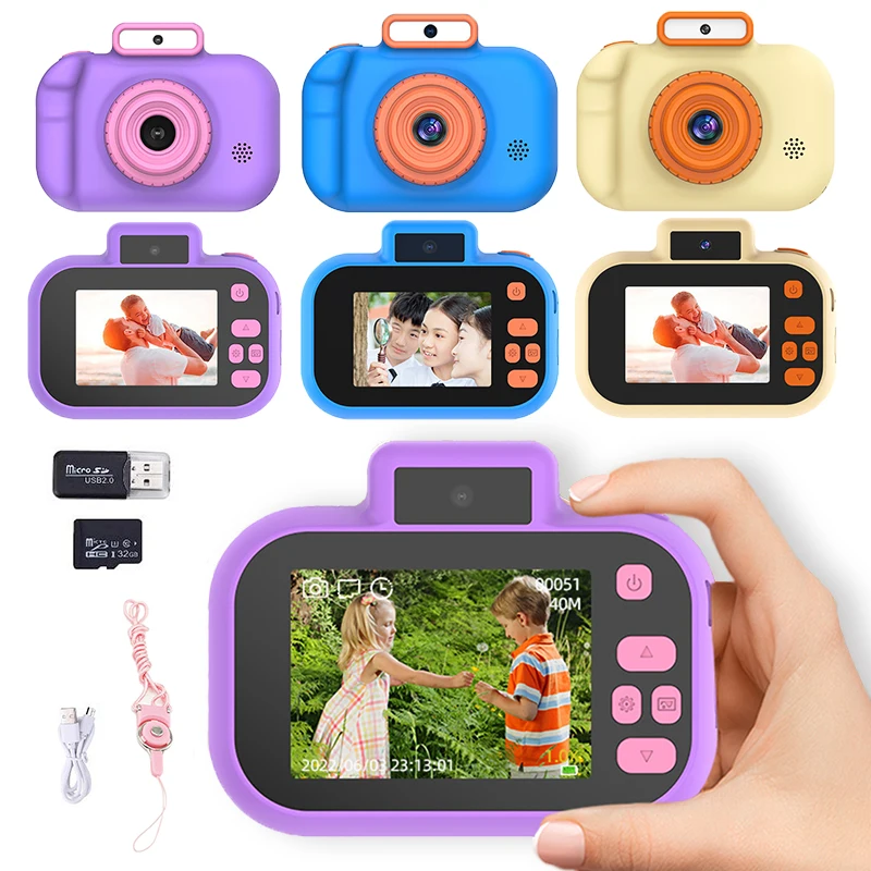 

Kids Digital Camera High-definition 4000W Front Rear Dual-camera 2 Inch HD IPS Screen Mini Camera Children Electronic Toys Gift