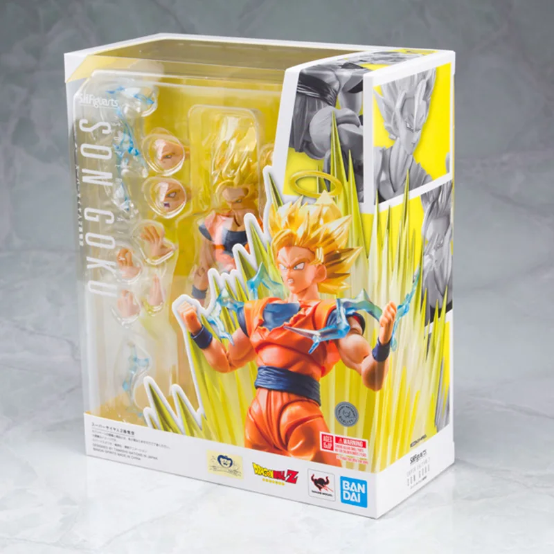 Фото Bandai натуральная SHF Dragon Ball Super Saiyan 2 Son Goku аниме фигурка суставы подвижная Коллекционная модель игрушки украшения подарок №2