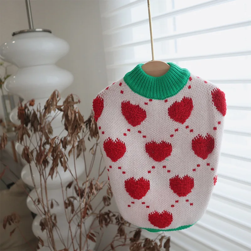 

Embroidered Sweet Heart Dog Clothes Pet Knit Sweater Poodle Pullover Puppy Warm Winter Clothes Bichon Christmas Gift Bipod