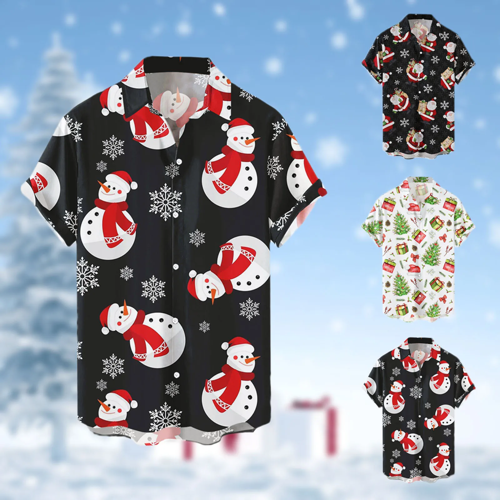 

Big And Tall for Men Mens Christmas Santa 3D Digital Printing Button Lapel Short Sleeve T Shirt Top Shirt Long Sleeve Short Men