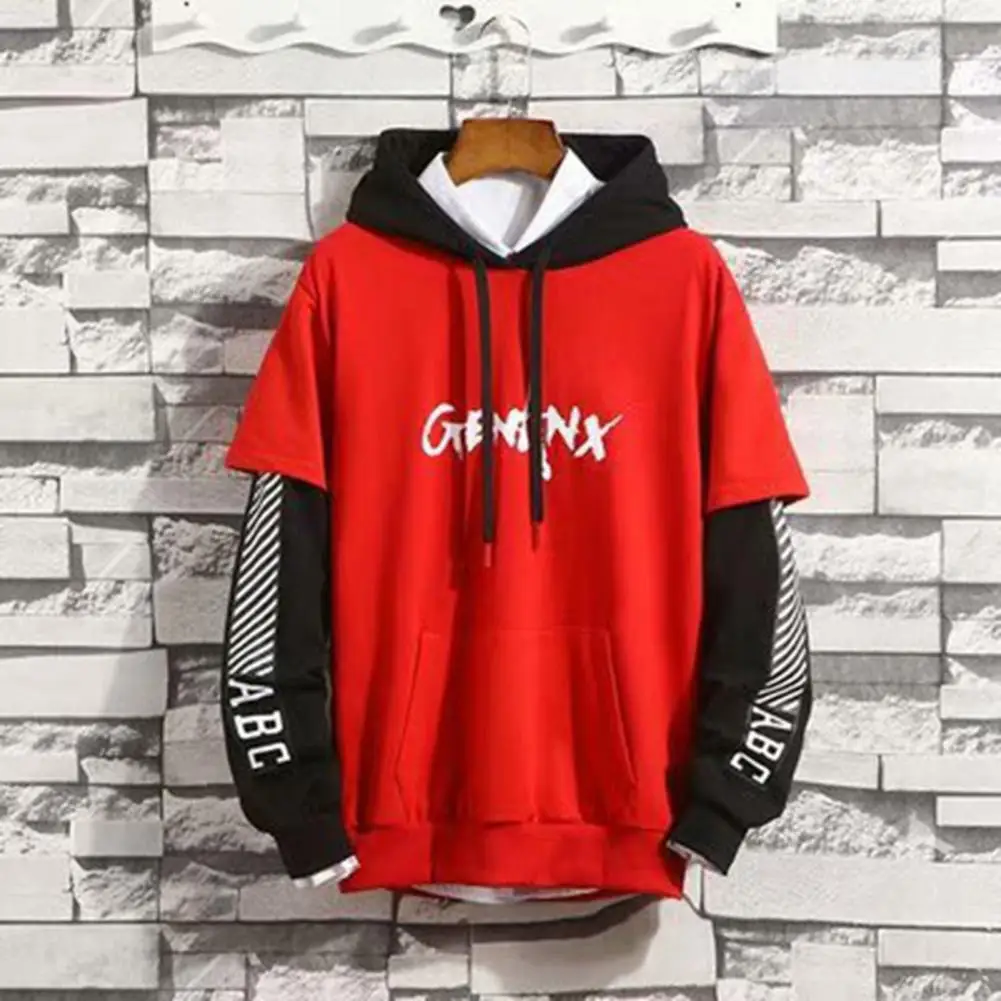 

Male Hoodie Classic Male Patchwork Pullover Sweatshirt Fake Two Piece Pullover Top Skin-Touch Pullover Hoodie