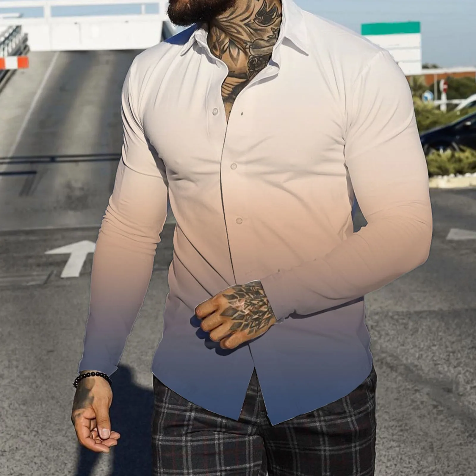 

Bodysuit Short Men Autumn Winter Single Breasted Casual Lapel Full Print Beach Long Sleeve Vacation Outdoor Black Mock Neck