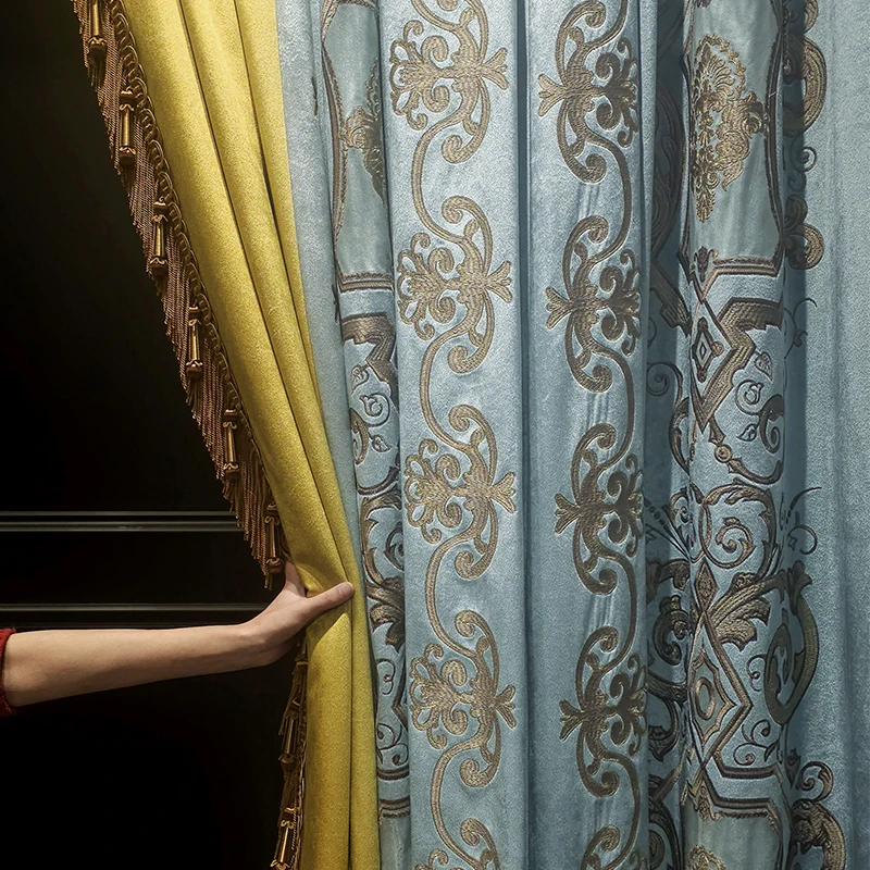 

Luxury Villa Embroidered Velvet Blackout Curtains for Living Room Bedroom European American High End Thermal Drapes Custom