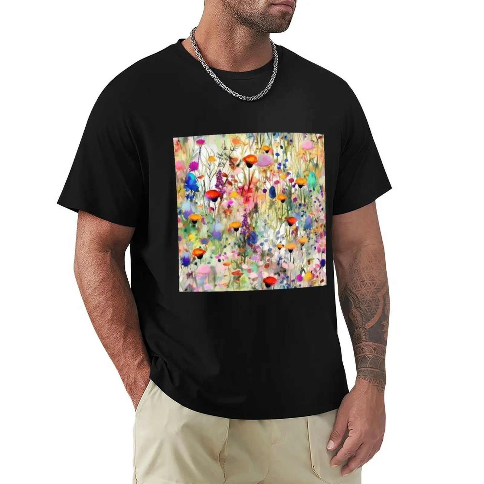 Фото Футболка Quick Dry Fishing T-Shirt с принтом «Самая дикая акварельная поляна с цветами» (2-я модель) №1
