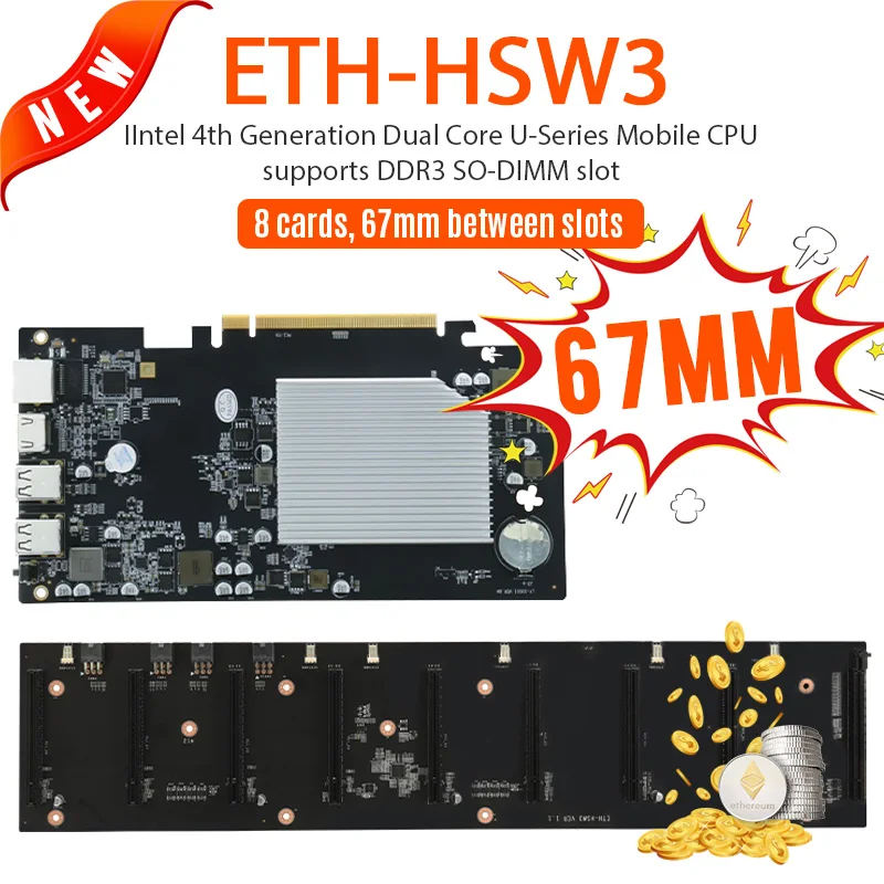 

Mining Motherboard Set 8 GPU(67mm）With CPU Crypto Ethereum Bitcoin Riserless Mining Expert Board Miner Gigabit for BTC/ETH/ZEC