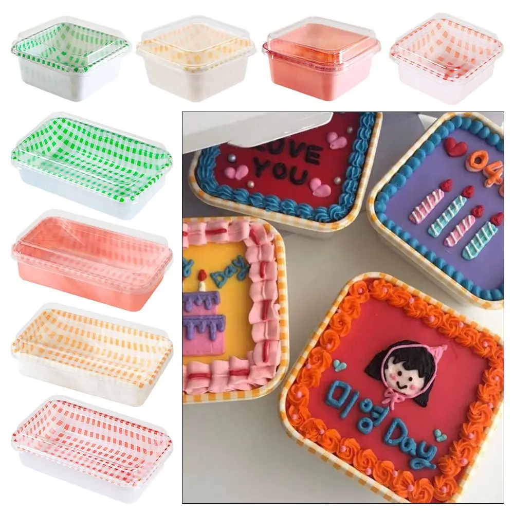 

С прозрачной крышкой, коробка для торта, новая одноразовая упаковочная коробка для пикника с мороженым, квадратная клетчатая коробка бэнто для пикника Tiramisu, для дома
