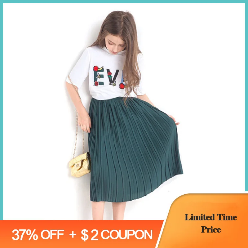 

Summer Kids Clothes Girls Cotton Embroidery Letter T-shirt Skirt Set Teenage Girl Clothing Vetement Enfant Fille 8 10 12 14 Year