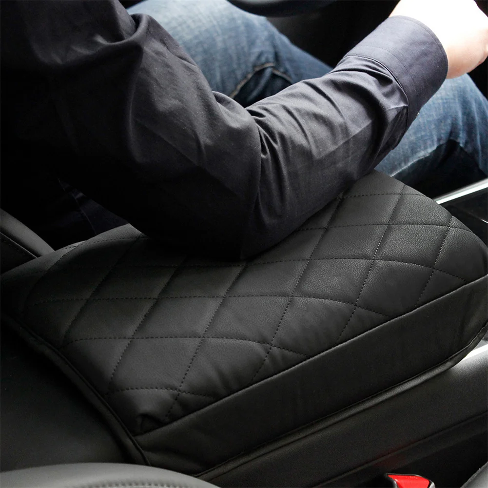 

For Tesla Model 3/Y Armrest Cushion Center Console Leather Cover Black 2018-2021 Soft And Smooth High Quality Faux Leather