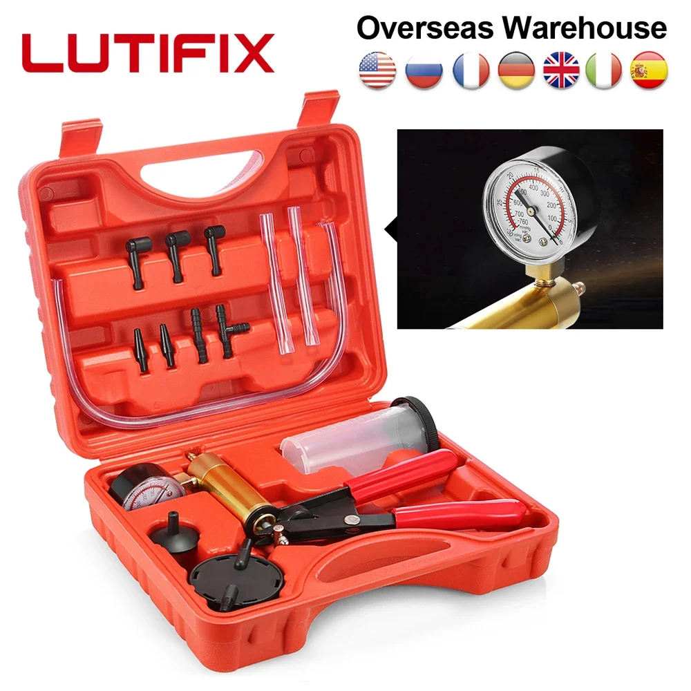 

LUTIFIX Manual Vacuum Bleeding Brake Fluid Bleeder Tools Vacuum Pistol Pump Tester Kit Aluminum Pump Pressure Vacuum Gauge