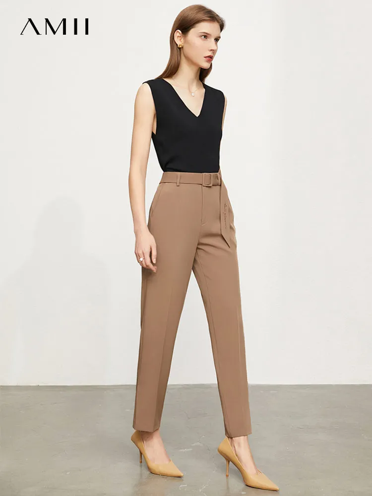 

Amii Minimalism Women Pants Office Lady Autumn Suit Pants High Waist Straight Pants Solid Sashes Female Bottoms 12140567