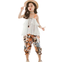 summer clothes for girls solid vest floral pants 2pcs costumes for girls teenage kids girls clothes set 6 8 10 12 13 14 year