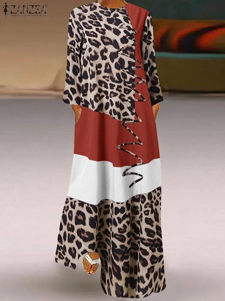 

Платье ZANZEA женское длинное в богемном стиле, повседневный свободный сарафан в стиле пэчворк с леопардовым принтом, винтажный халат с длинны...