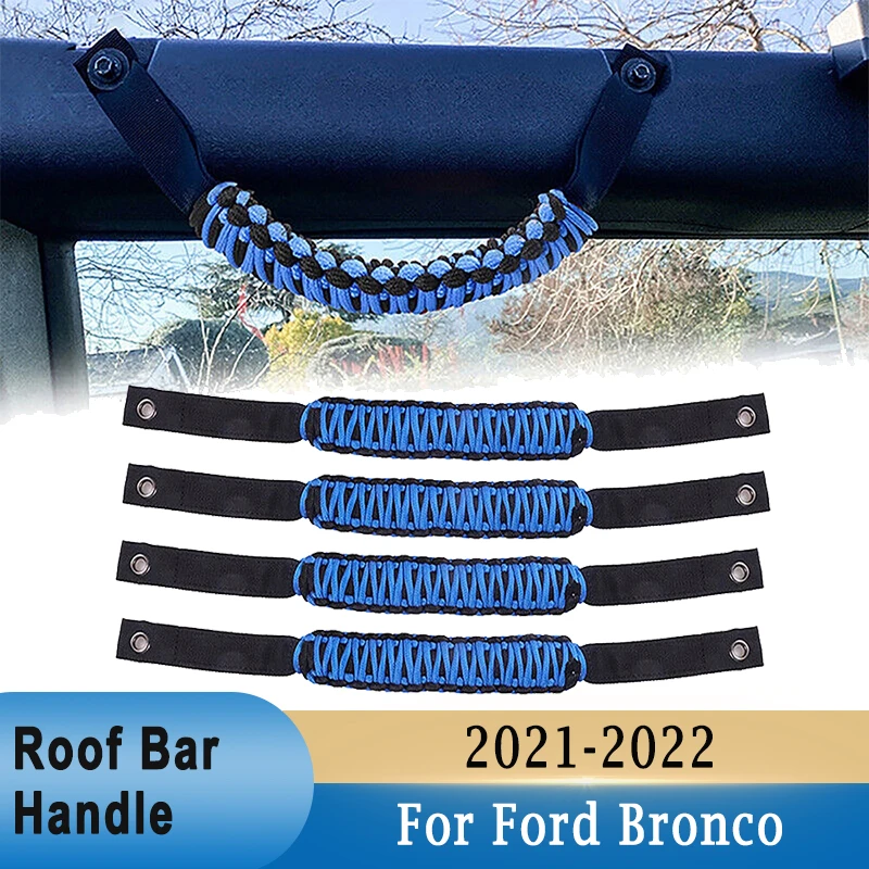 

4Pcs Car Roof Roll Bar Grab Handles Grip Handles for Ford Bronco 2021-2022 Woven Black Blue Red Handle Accessories