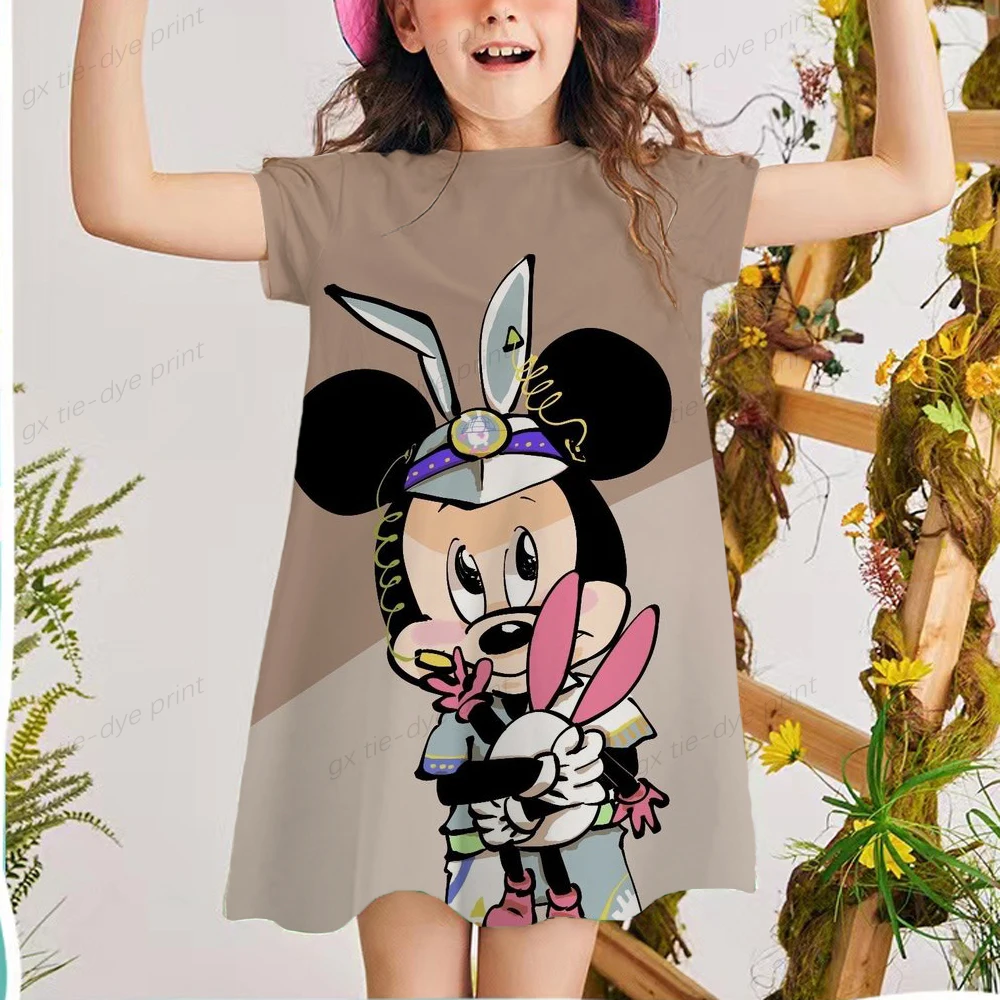 

Новое поступление 2022, Детские платья для девочек, летняя детская праздничная одежда с коротким рукавом, платье с мультяшным принтом Дисней, Минни Микки Маус