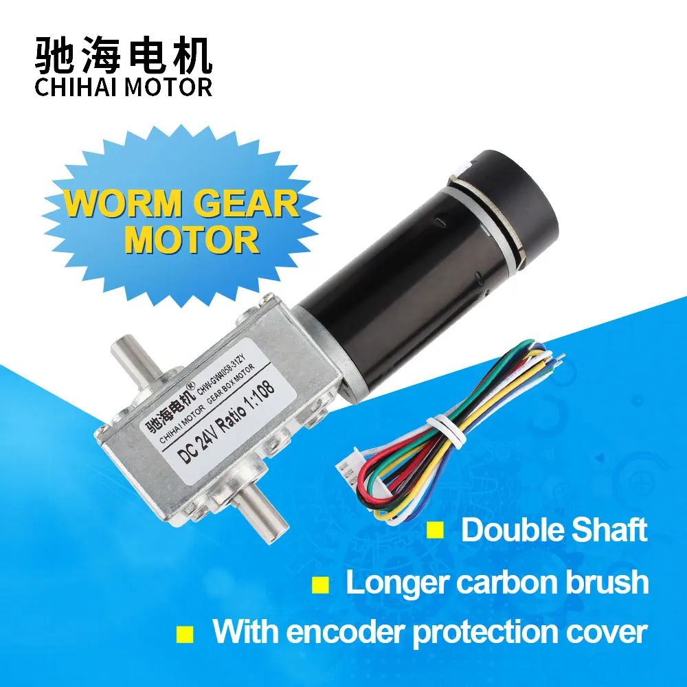 

CHW-GW4058-3162 Dual shaft DC 24v Worm Geared Motor High Torque D Shaft 12v Motor Rotating Table Door Self-lock