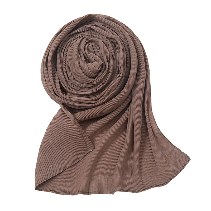 Pleated Chiffon Hijabs for Woman Wrinkle Scarf Solid Shawls Plain Muslim Headband Wraps Big Size Crinkle Turbans Long Stoles