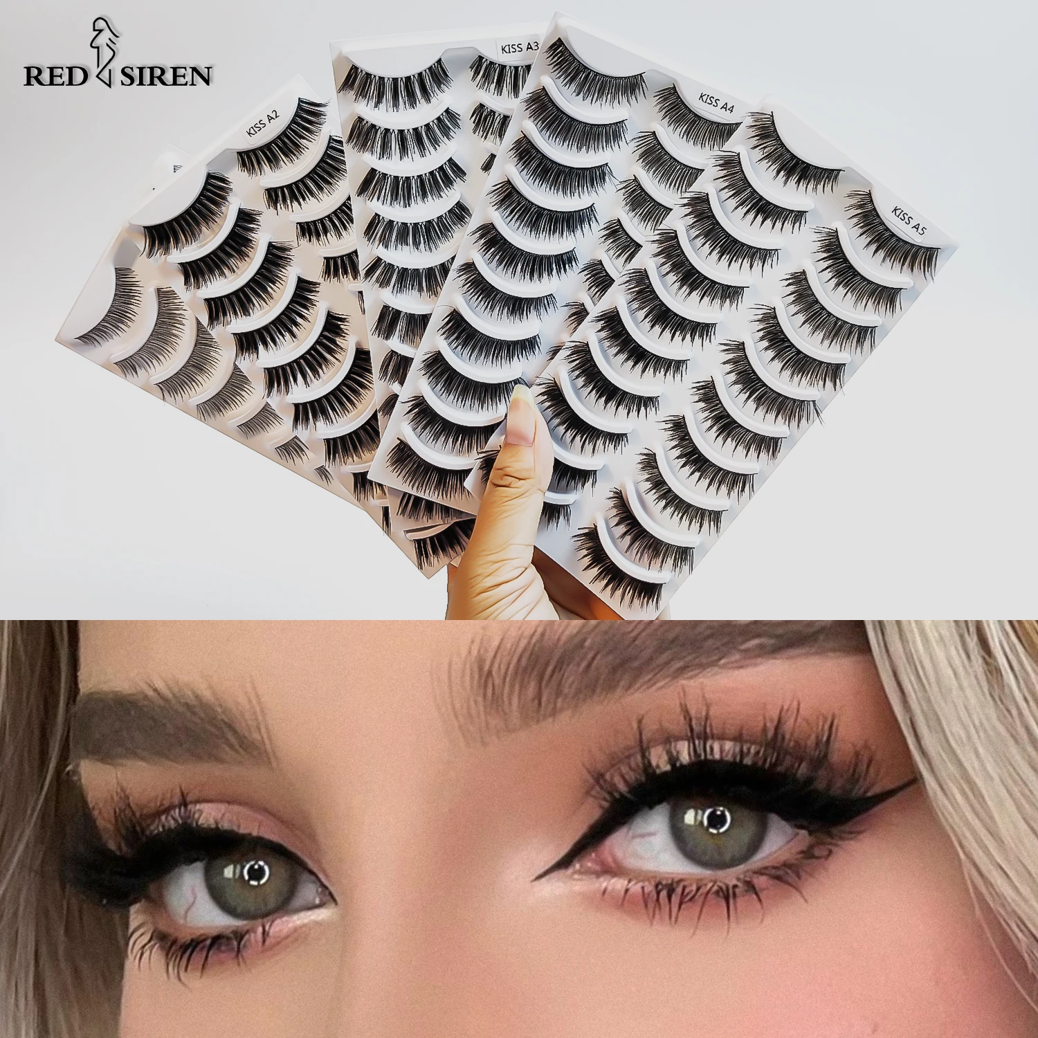 

RED SIREN 10 Pairs Fake Eyelashes Korean Makeup Free Shipping Volume Natural Manga Lashes
