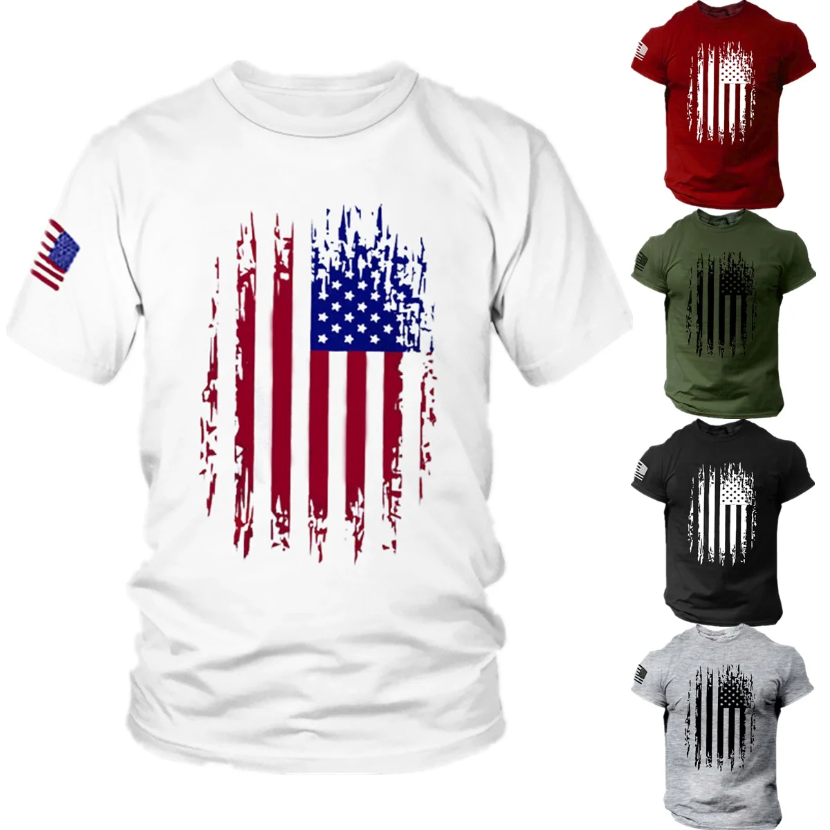 

Летняя мужская футболка, модная облегающая футболка с коротким рукавом, футболка с принтом американского флага