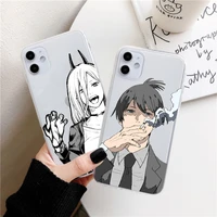 japan anime chainsaw man phone case for iphone 11 12 13 pro max x xr xs 7 8 plus se22 tpu lens protection transparent soft case