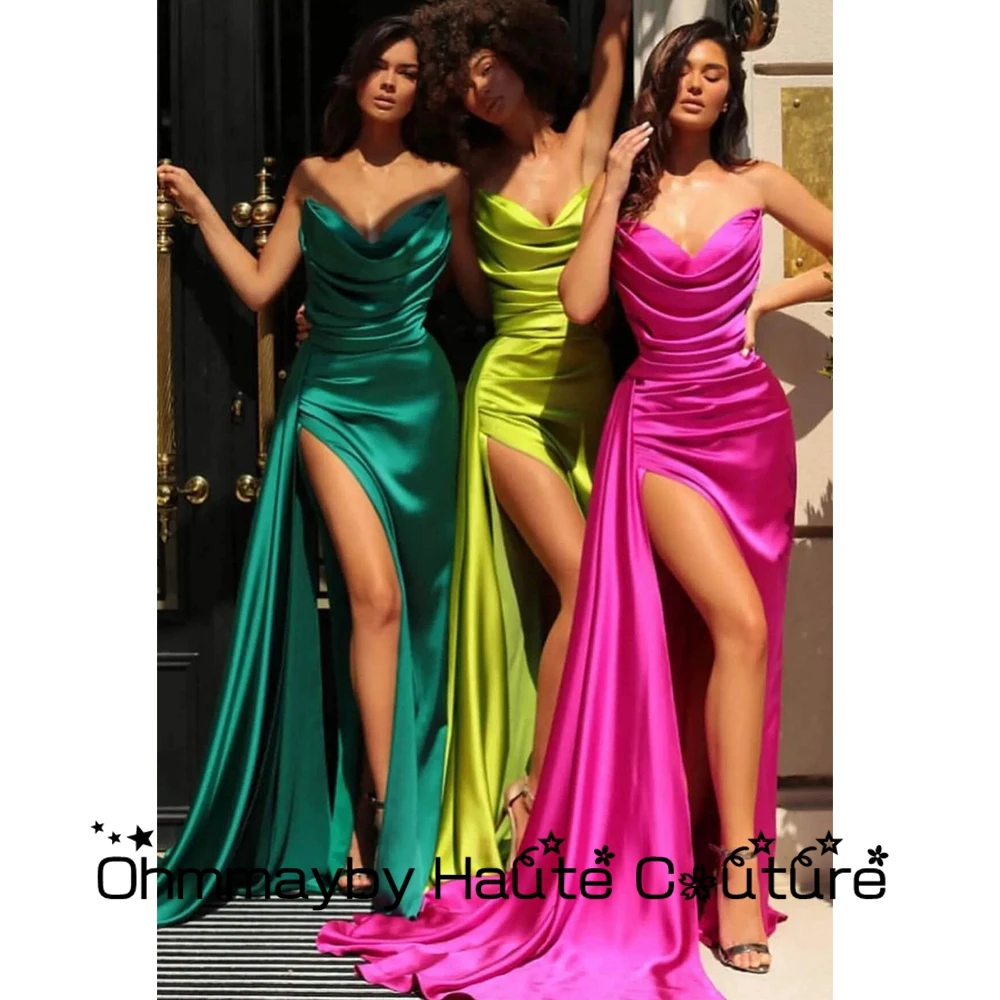 

Weilinsha Draped Stretch Satin Evening Dresses Pleat 2023 Sleeveless Spaghetti Strap Prom Gowns New Arrived Vestidos De Fiesta