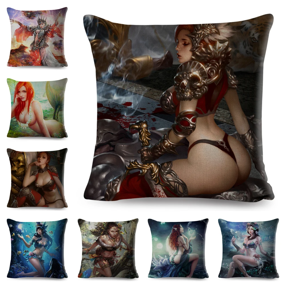 

European Mythology Pillow Case Decor Cartoon Super Sexy Beautiful Girl Cushion Cover for Sofa Car Polyester Pillowcase 45x45cm