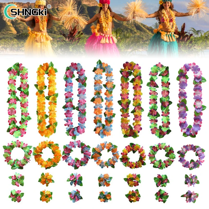 

10Pcs Hawaiian Party Artificial Flowers leis Garland Necklace Hawaii Beach Flowers Garland Wedding Decorations Beach Supplies