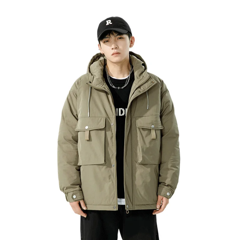 Didiboer Autumn and Winter Men's Hooded Jackets Mens Loose Pockets Parkas Casual Warm Parkas Jacket Cotton Coats Men Clothing